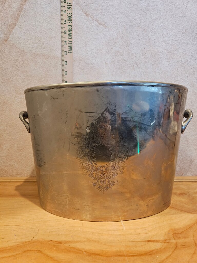 Vintage CHAMPAGNE WINE BUCKET Silver METAL BAR COOLER ICE BUCKET 2 BOTTLE SECTION Barware W unique Handles