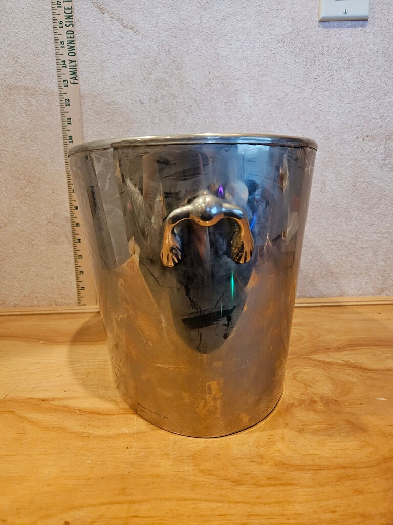 Vintage CHAMPAGNE WINE BUCKET Silver METAL BAR COOLER ICE BUCKET 2 BOTTLE SECTION Barware W unique Handles
