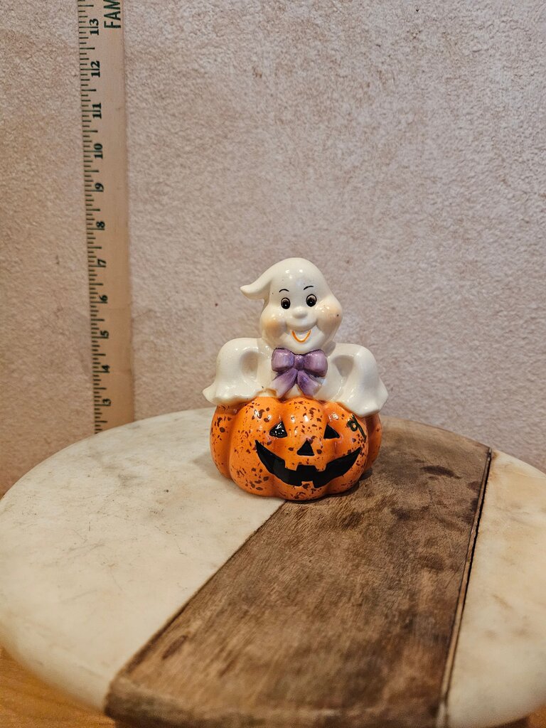 Ghost on Pumpkin Figurine fall halloween table decor