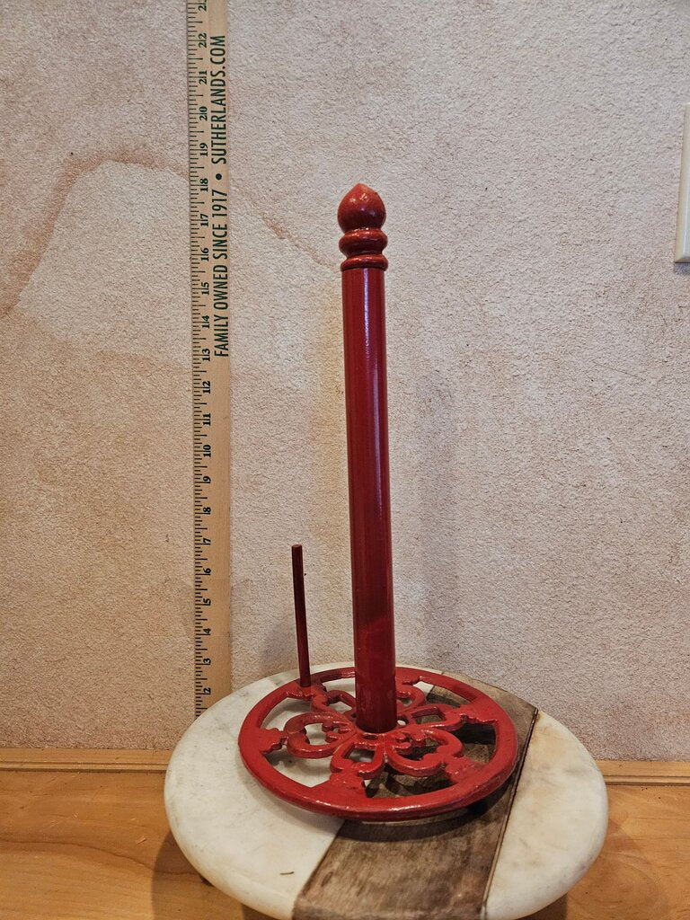 Heavy Red Cast Iron Paper Towel Holder Kitchen Organizer Farmhouse Country Chic Decor
