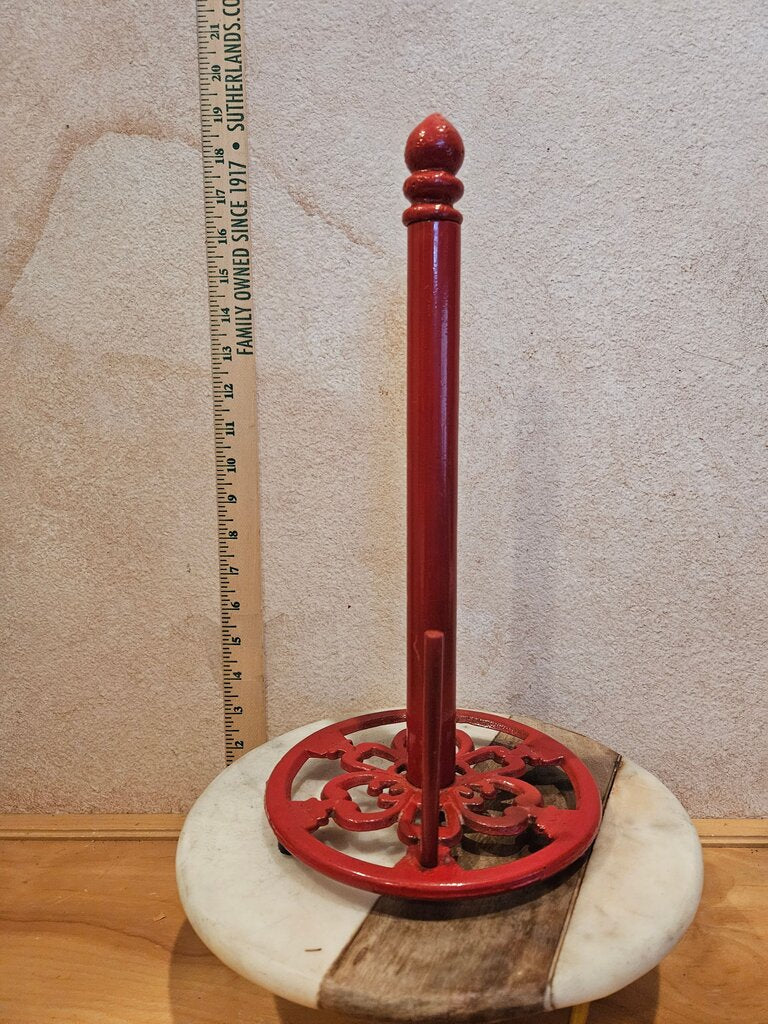 Heavy Red Cast Iron Paper Towel Holder Kitchen Organizer Farmhouse Country Chic Decor