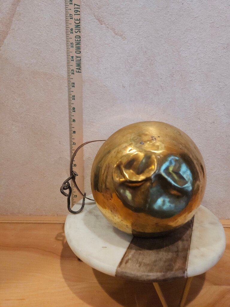 Vintage / Antique Unique Brass Water Pitcher Pot w handle and hook to hang over stove or fireplace probably European repurpose as dried flower vase etc, display vessel