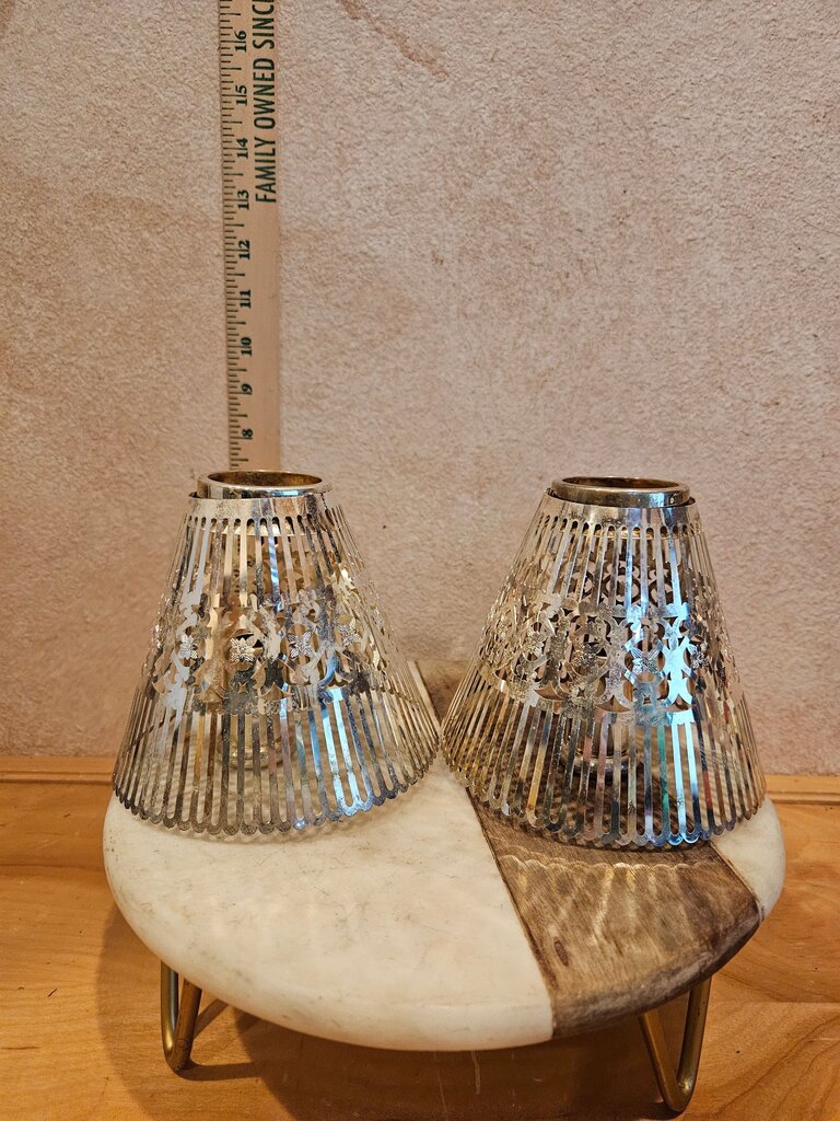 Pair of Gorham Silverplate Filigree Candle Lamp Shade Pierced Silver Candle Covers with mounts
