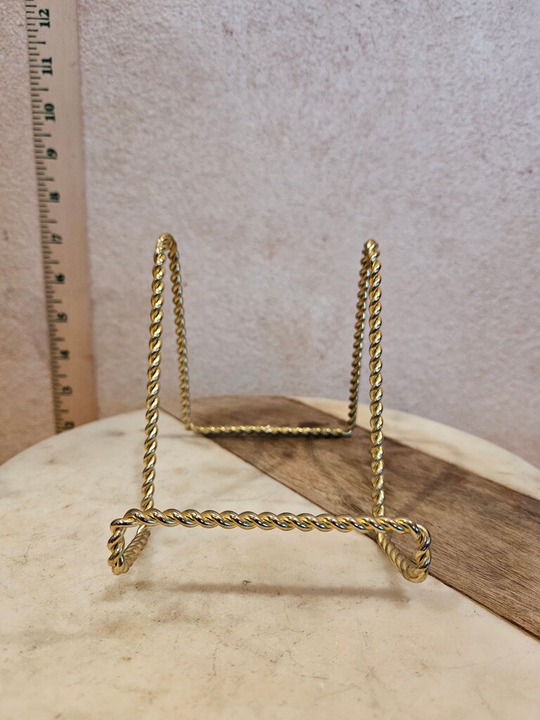 Vintage Small twisted Gold Wire Metal Plate Stand book holder cookbook display Tabletop Display Easel