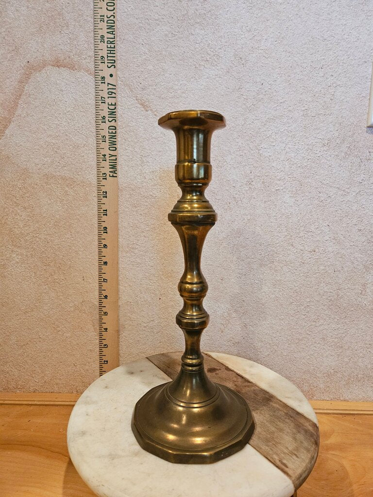 Vintage Patina Brass Candlestick Holder on Octagonal Base