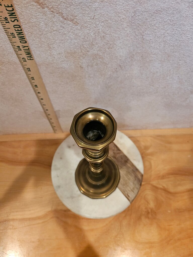 Vintage Patina Brass Candlestick Holder on Octagonal Base