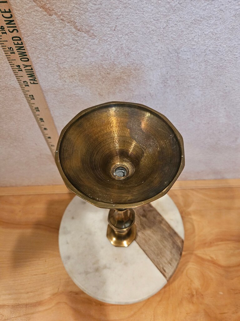 Vintage Patina Brass Candlestick Holder on Octagonal Base