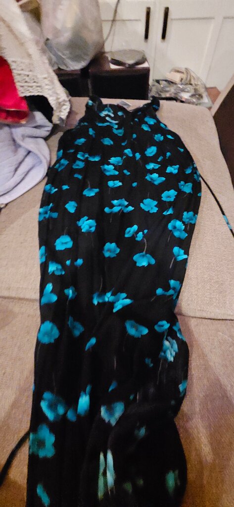 Black Floral Maxi Dress with Turquoise Flowers