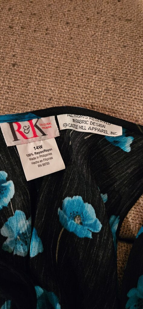 Black Floral Maxi Dress with Turquoise Flowers