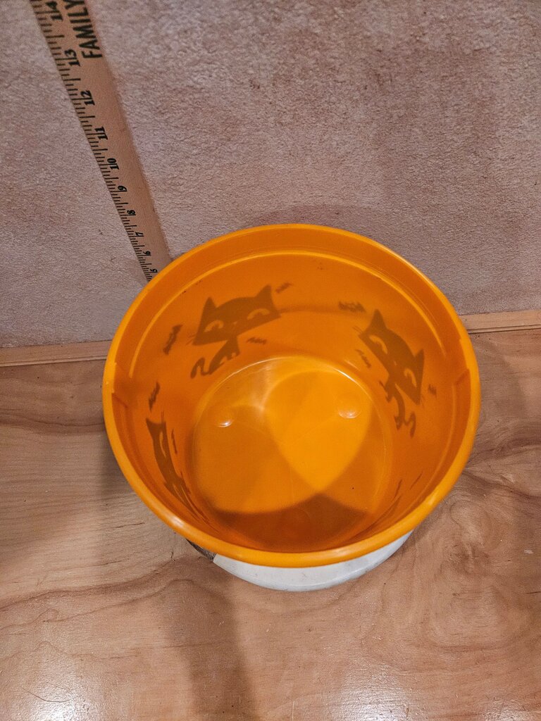 Plastic Halloween Trick or Treat Orange Pail Bucket Black Cat