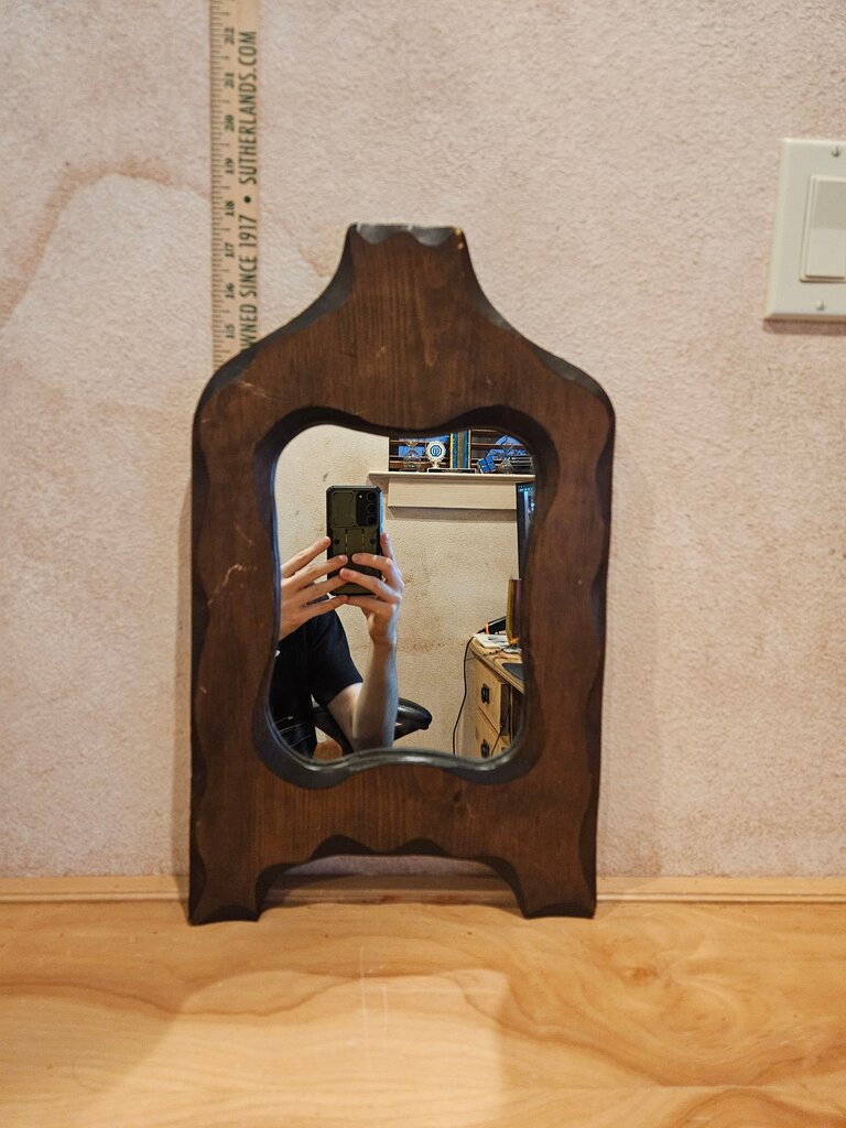 Antique / Vintage Rustic Wooden Oak Wall Hat / makeup checker Mirror Entry away Decor