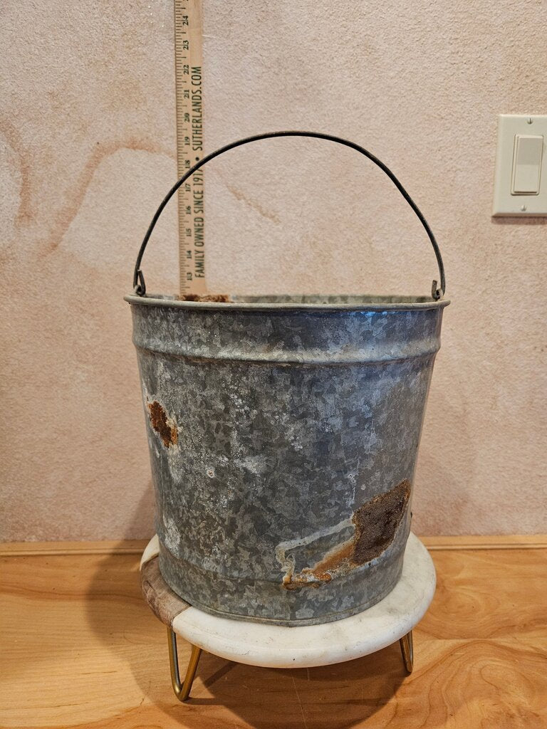 Vintage Rustic Galvanized Metal Handled Milk Bucket Maple Syrup Collector, Planter, Plants, Flowers Farmhouse Display