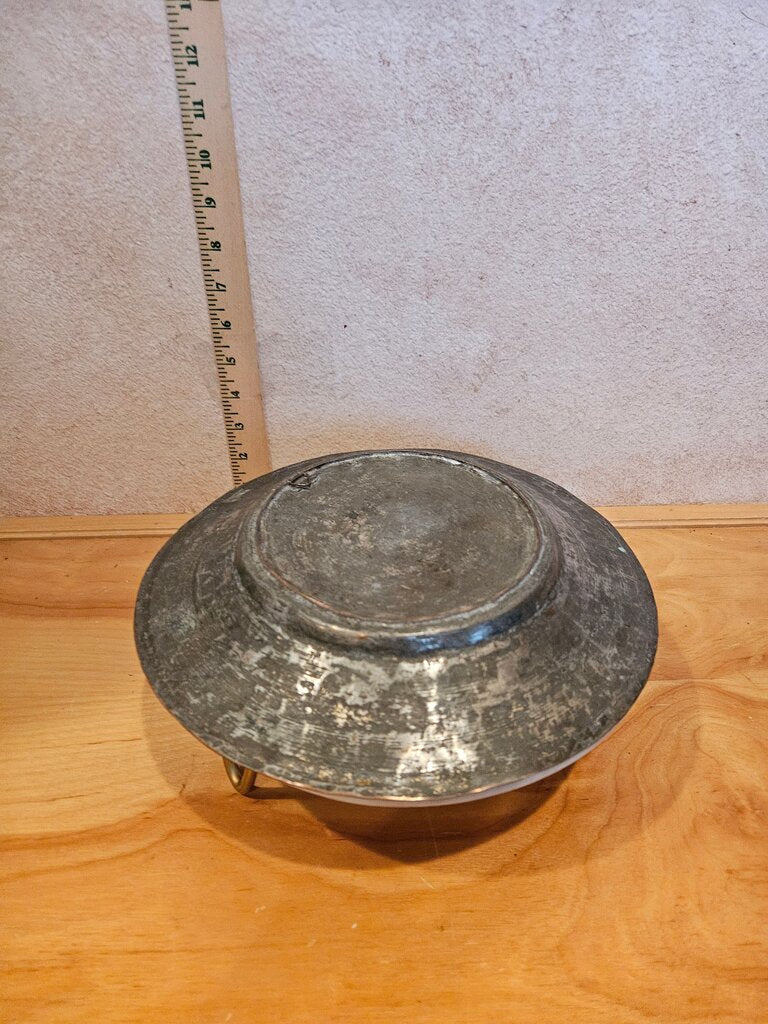 Unique Vintage / Antique Armenian Copper Plate bowl Hand Hammered Middle Eastern Turkish cloche base, vignette table setup, Serving and display tray, barware organizer Unique Home Decor