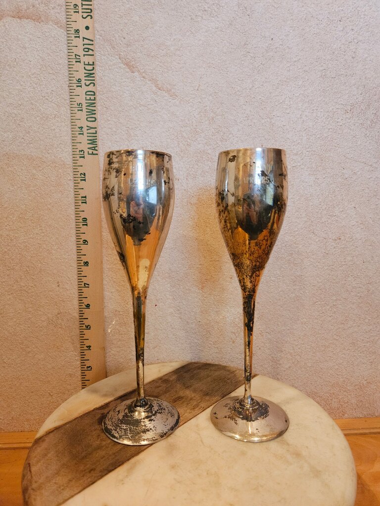 Vintage Natural Patinaed International Silver Co. Silver Plated Champagne Flute Goblets