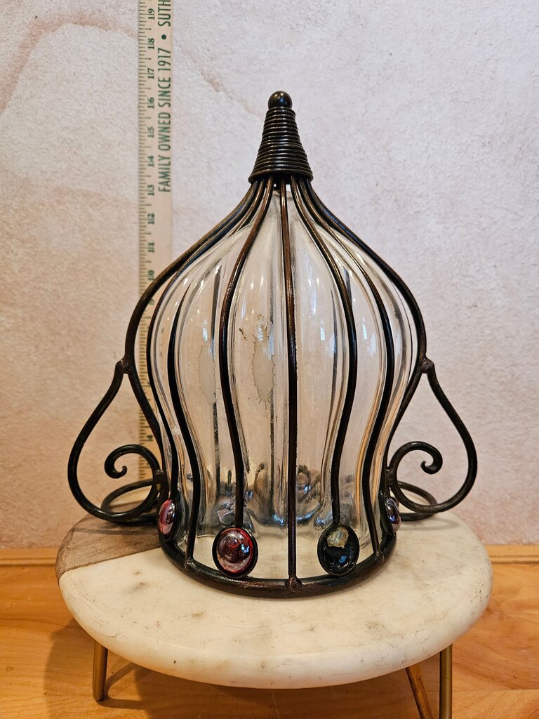 Vintage Hollywood Regency Elegant Wrought Iron Hanging Caged Glass Wall Pocket Vase Home & Garden flower Pot