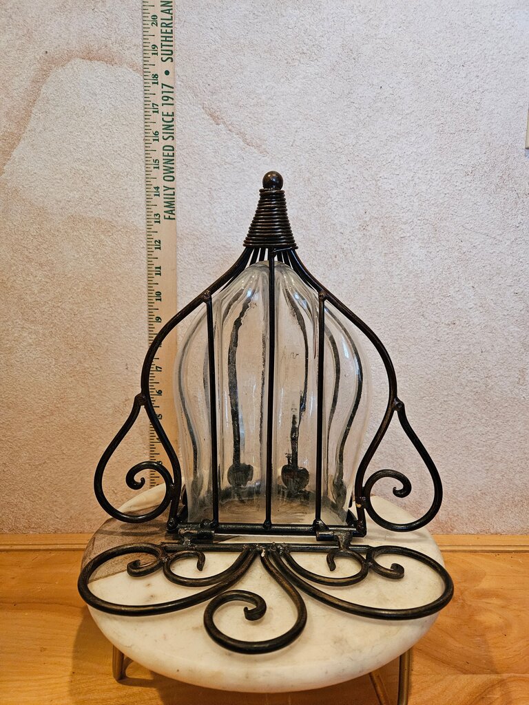 Vintage Hollywood Regency Elegant Wrought Iron Hanging Caged Glass Wall Pocket Vase Home & Garden flower Pot