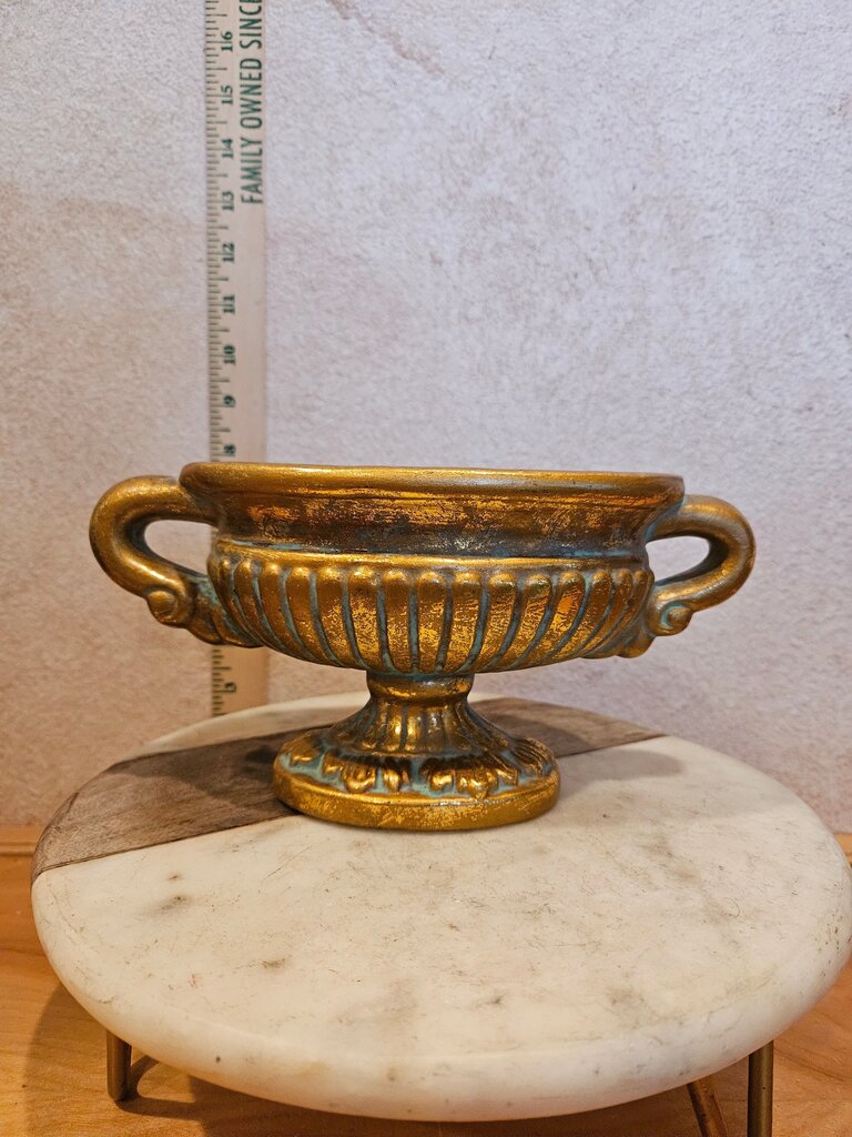 Hollywood Regency Vintage Gilded Oval Urn, Gilt Oval Footed Planter, Garden Re-purpose Sophisticated Centerpiece / Planter