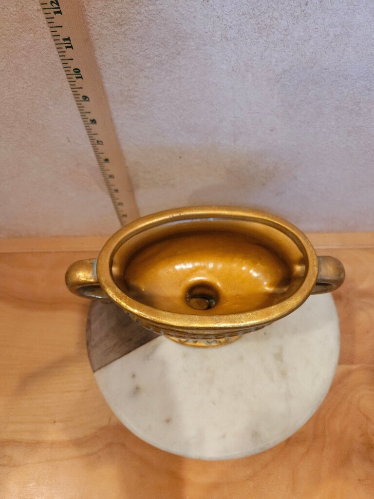 Hollywood Regency Vintage Gilded Oval Urn, Gilt Oval Footed Planter, Garden Re-purpose Sophisticated Centerpiece / Planter