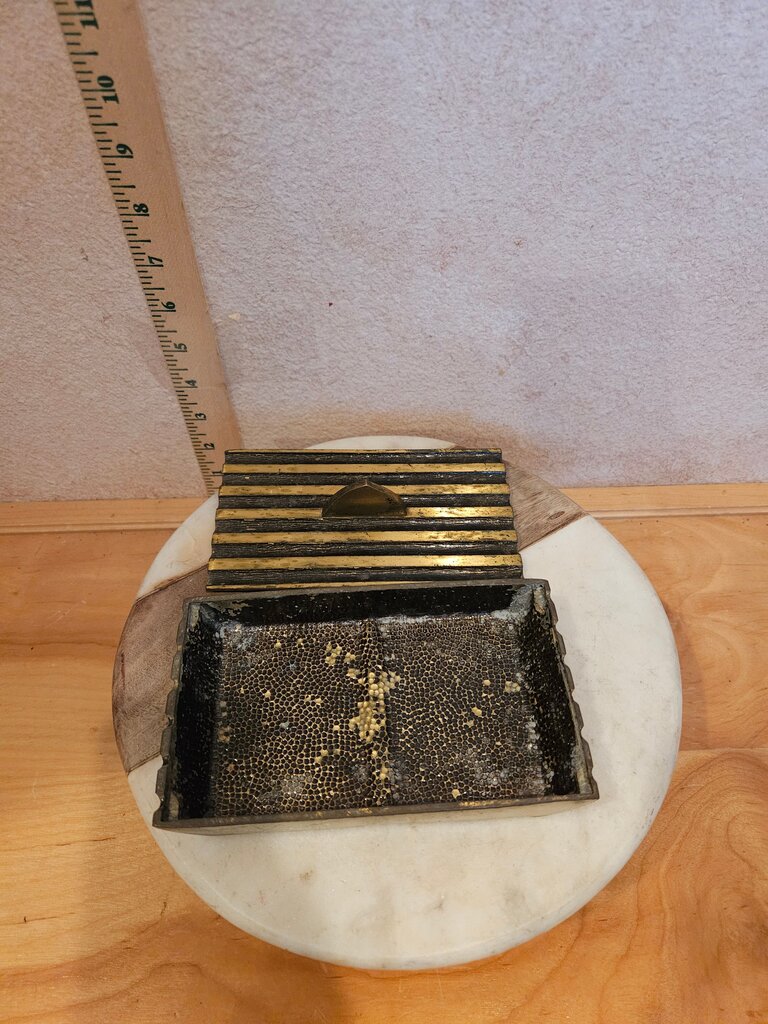 Vintage MCM Oppenheim Art Deco Heavy Ribbed Brass Box by Pac-Bell Tel Aviv, Israel trinket dish, religious