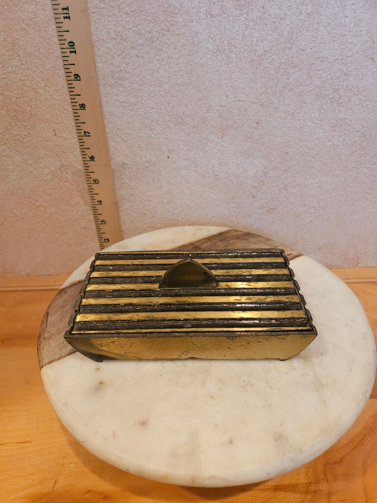 Vintage MCM Oppenheim Art Deco Heavy Ribbed Brass Box by Pac-Bell Tel Aviv, Israel trinket dish, religious