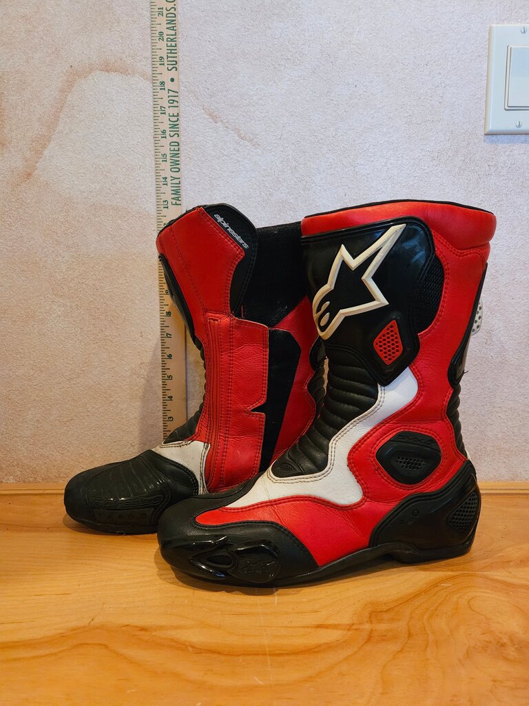 Rare Red black white Alpinestars SMX-5 SMX Series Mens Motorcycle Boots US Shoe Size 9 Euro 43 Racing Motorcycle Boots
