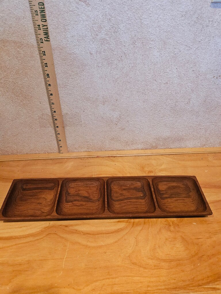 Hand carved serving platter, vintage wood serving dish, partitioned snack candy / nut tray, charcuterie board, natural wood buffet plate Table Server