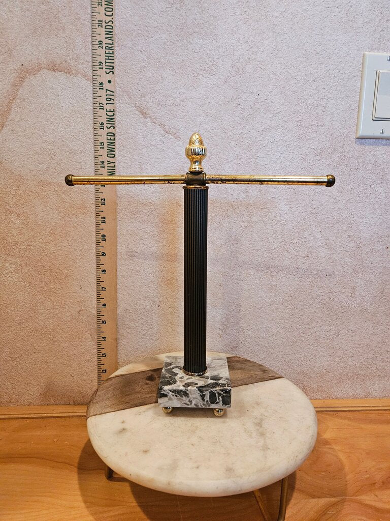 Vintage Hollywood Regency Metal & Marble T-Bar Jewelry Stand, Towel Holder Display | Neoclassical Vanity kitchen Barware Display