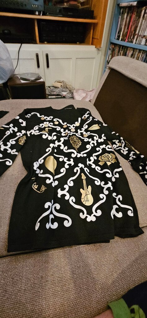 Black Long Sleeve Shirt with White and Gold Design