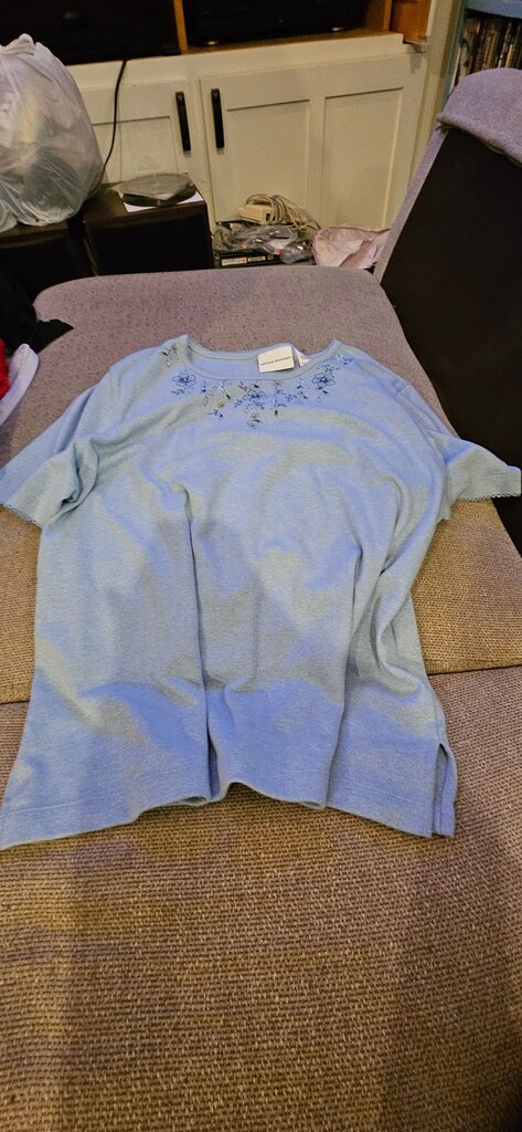 Alfred Dunner Blue Embroidered Tee
