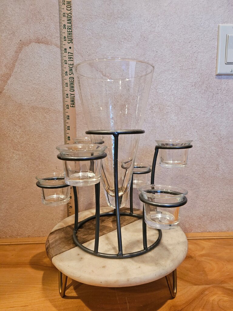 Tealight & Votive Holder w/Vase Centerpiece Elegant Glass & Metal Candle Flower Holder