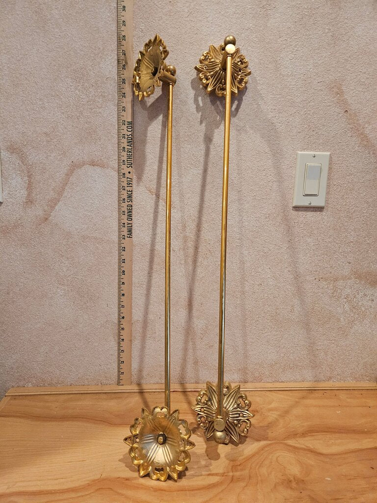 Vintage Rare Pair of MCM Gilded Brass Ornate Gilded Towel Holder w Floral Gilt Wall Mount Gilt Motif Design Hollywood Regency