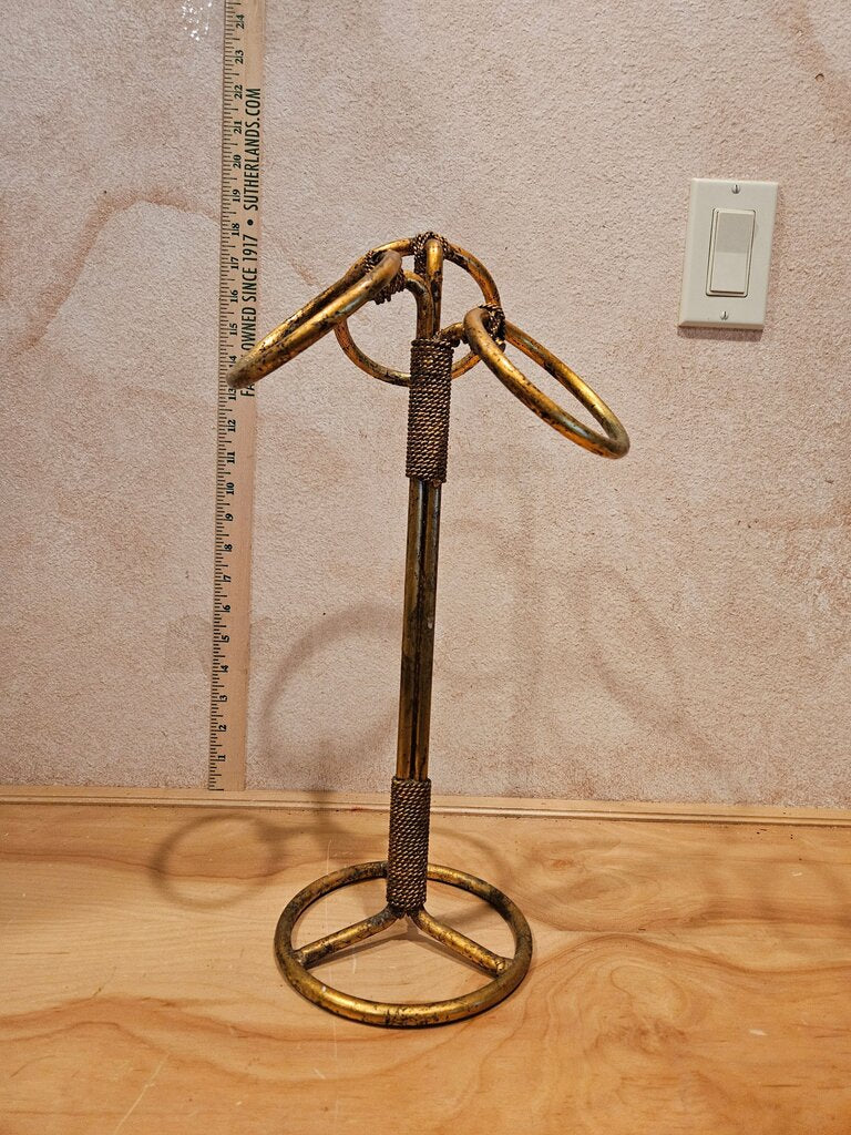 Vintage Mid 20th Century MCM Italian Gilt Three Ring Metal Gilded Hollywood Regency Towel Holder Art Deco