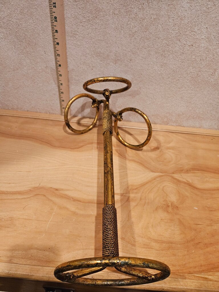 Vintage Mid 20th Century MCM Italian Gilt Three Ring Metal Gilded Hollywood Regency Towel Holder Art Deco