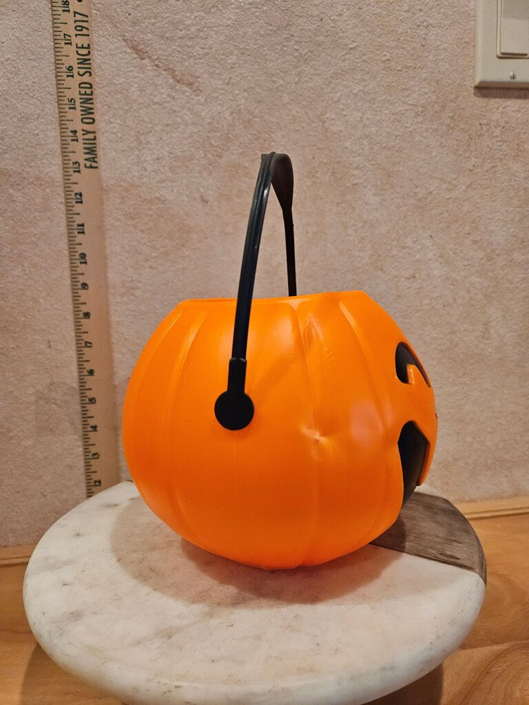 Vintage Halloween Pumpkin Treat Bucket Blow Mold Smaller