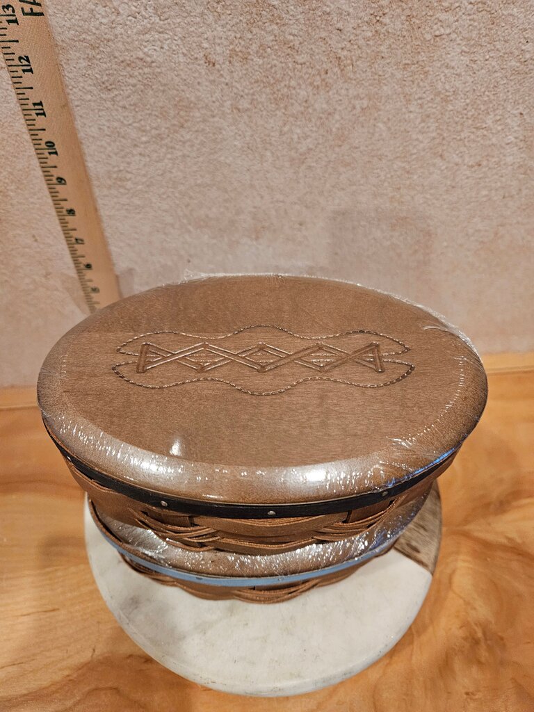 Longaberger Fall Kickoff Football basket in Rich brown with Wood Crafts lid NEW one light blue trimmed