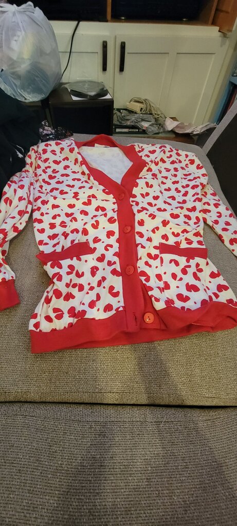 12 West Red and White Heart Print Cardigan