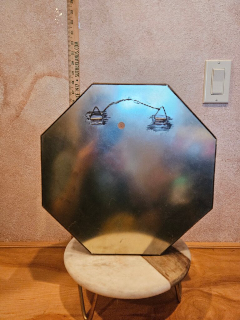 Vintage RARE Unique MCM Brass, Glass, Mirrored Octagon Mirrored Curio Cabinet Shadowbox Wall Hanging Miniature Hollywood Regency, Art Deco Display