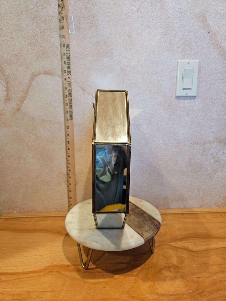 Vintage RARE Unique MCM Brass, Glass, Mirrored Octagon Mirrored Curio Cabinet Shadowbox Wall Hanging Miniature Hollywood Regency, Art Deco Display