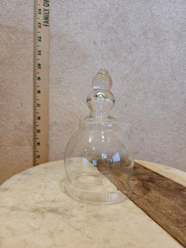 Hand Blown Bell Shaped Glass Cloche, display Dome Top w knobbed handle, scene vignette display