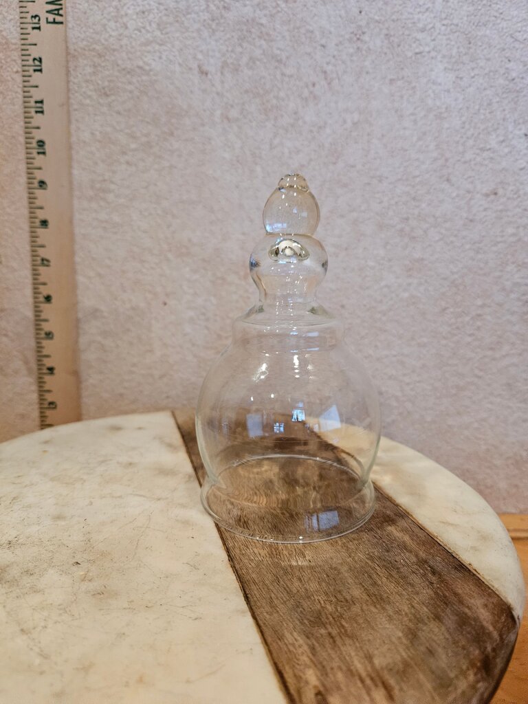 Hand Blown Bell Shaped Glass Cloche, display Dome Top w knobbed handle, scene vignette display