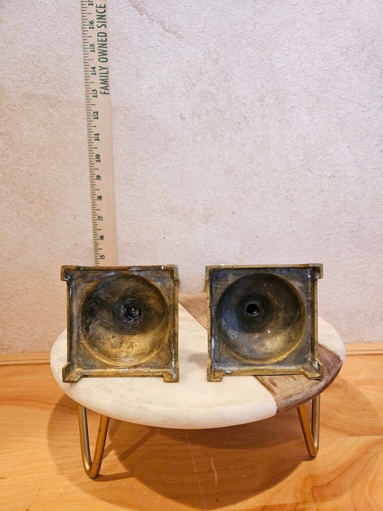 Vintage Tall Pillar Ornate Brass Table Top Candlestick Pair Victorian Traditional