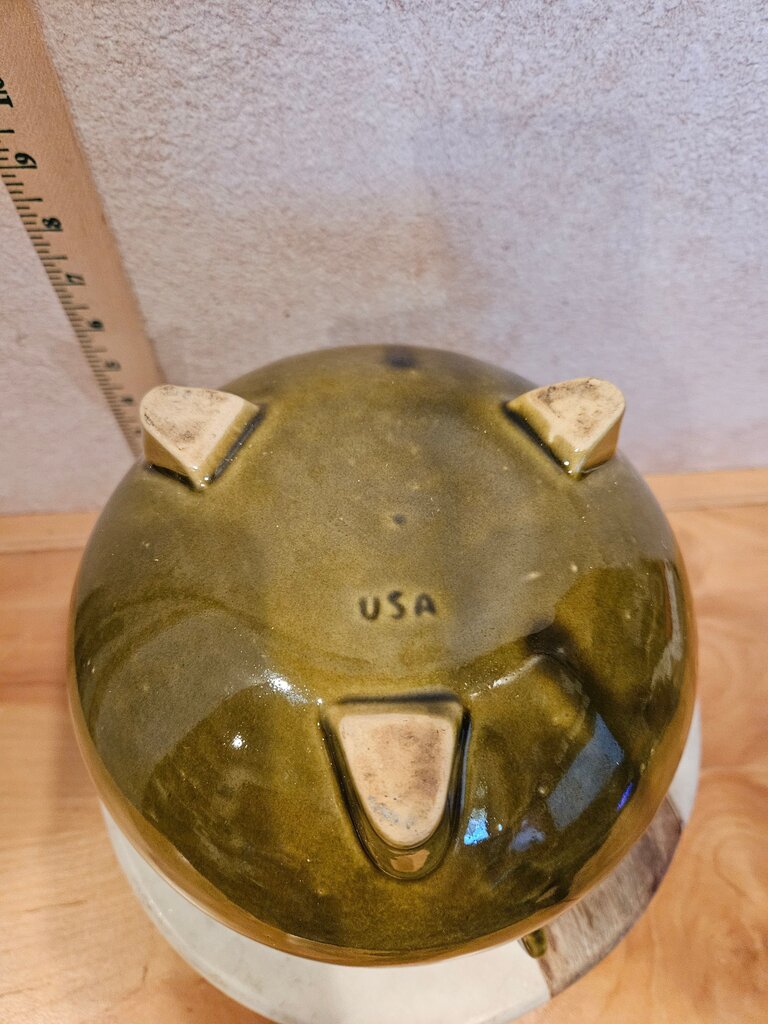 Vintage Hull Pottery Brown Bean Pot W Rare Green Drip Glaze Kettle Cauldron Farmhouse Country