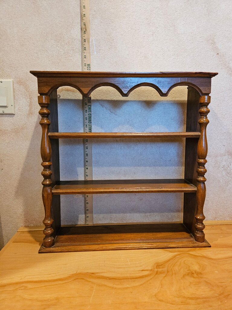 Vintage As Is Tiered Wooden wall mounted Shelf w Scalloped Edge Design collection display, TOP DAMAGE