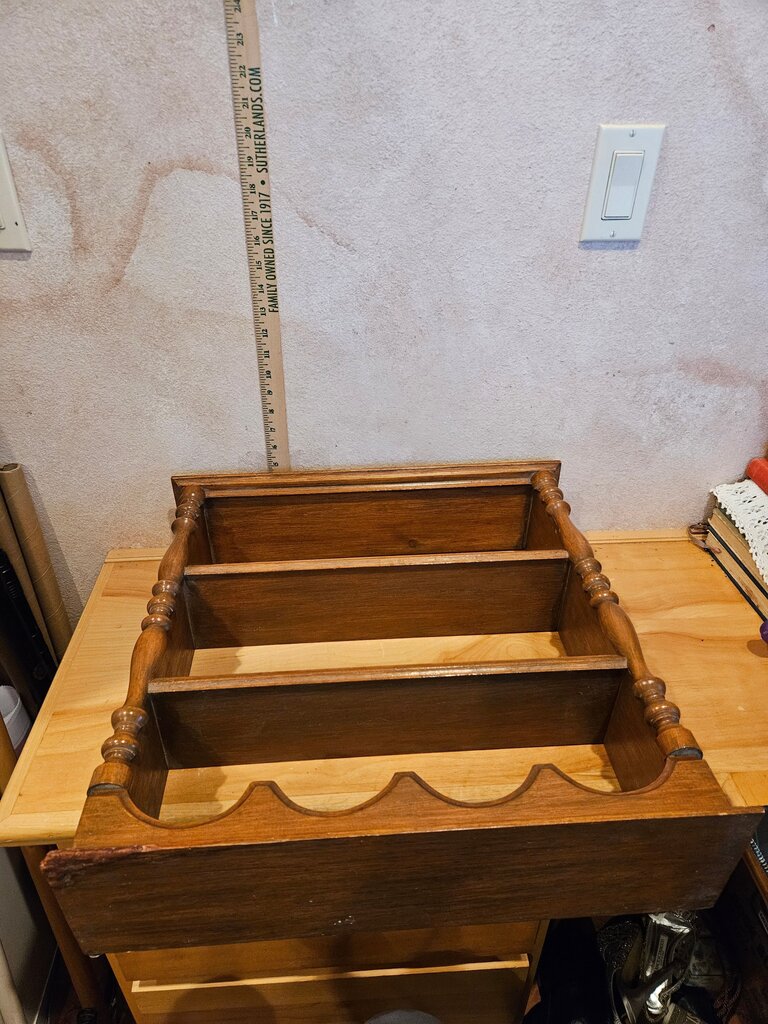 Vintage As Is Tiered Wooden wall mounted Shelf w Scalloped Edge Design collection display, TOP DAMAGE