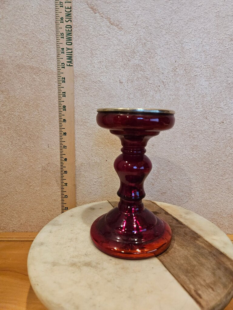 Vintage Ruby Red Mercury Glass Versatile Pillar or Stick Tall Pedestal Candle Holder