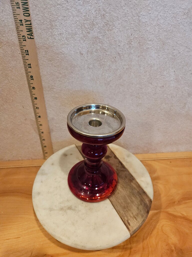 Vintage Ruby Red Mercury Glass Versatile Pillar or Stick Tall Pedestal Candle Holder