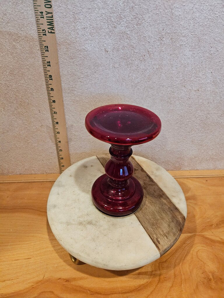 Vintage Ruby Red Mercury Glass Versatile Pillar or Stick Tall Pedestal Candle Holder