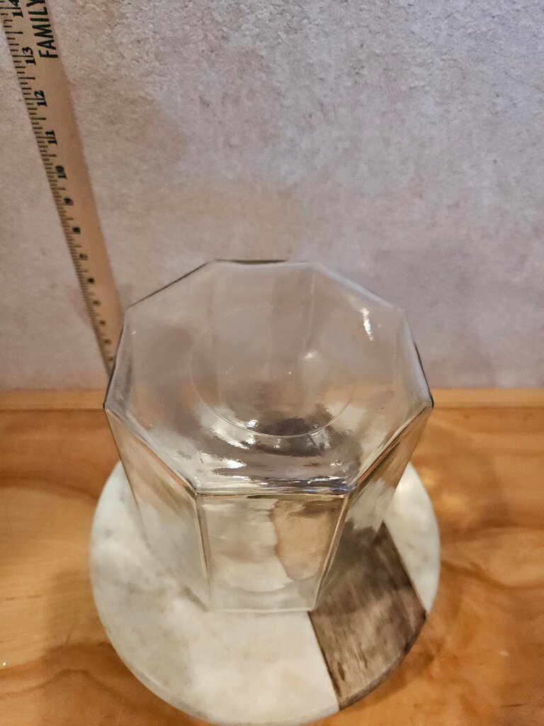 Vintage Anchor Hocking Large Octagon Glass Jar w Lid, pantry organizer, shell collection table top display, Terrarium