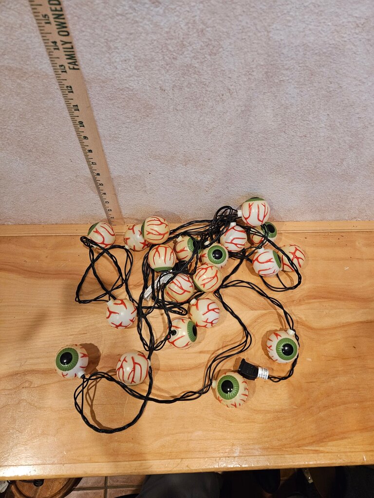 Vintage Halloween Eyeball Blow Mold String Lights Green Orange Purple Eyes
