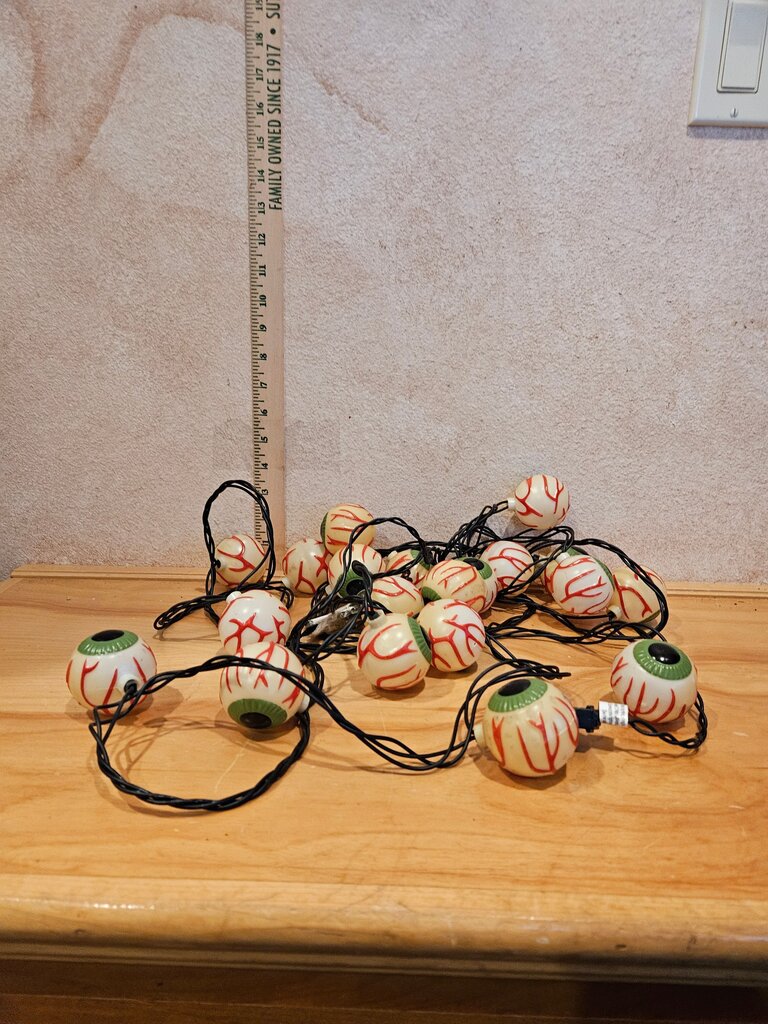Vintage Halloween Eyeball Blow Mold String Lights Green Orange Purple Eyes